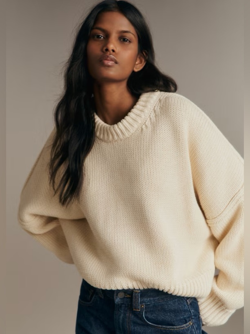 Sezane Virgil Cream Crewneck cotton jumper Sweater